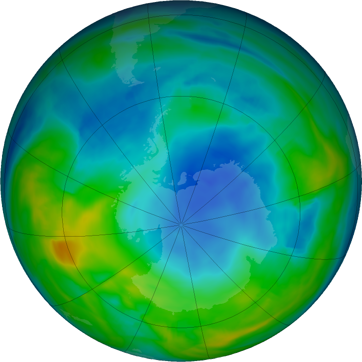 Antarctic ozone map for 01 June 2018